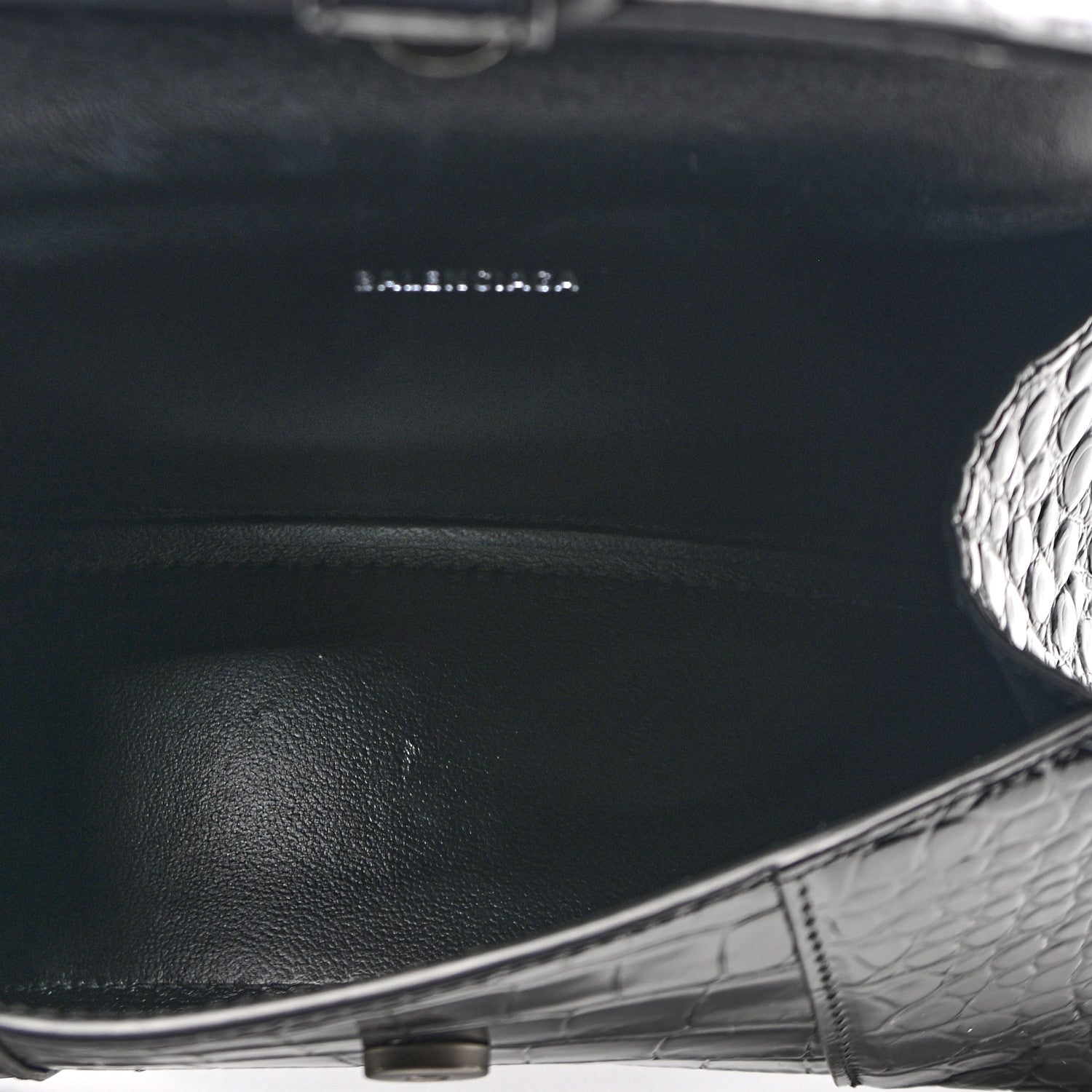 Balenciaga Shiny Calfskin Monochrome Crocodile Embossed Hourglass Top Handle Bag XS Black 5 of 12