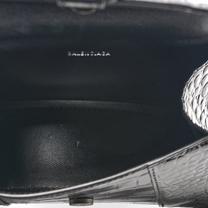 Balenciaga Shiny Calfskin Monochrome Crocodile Embossed Hourglass Top Handle Bag XS Black 5 of 12