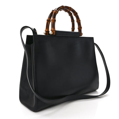 Gucci Nappa Bamboo Embroidered Medium Nymphaea Top Handle Bag Black 3 of 14