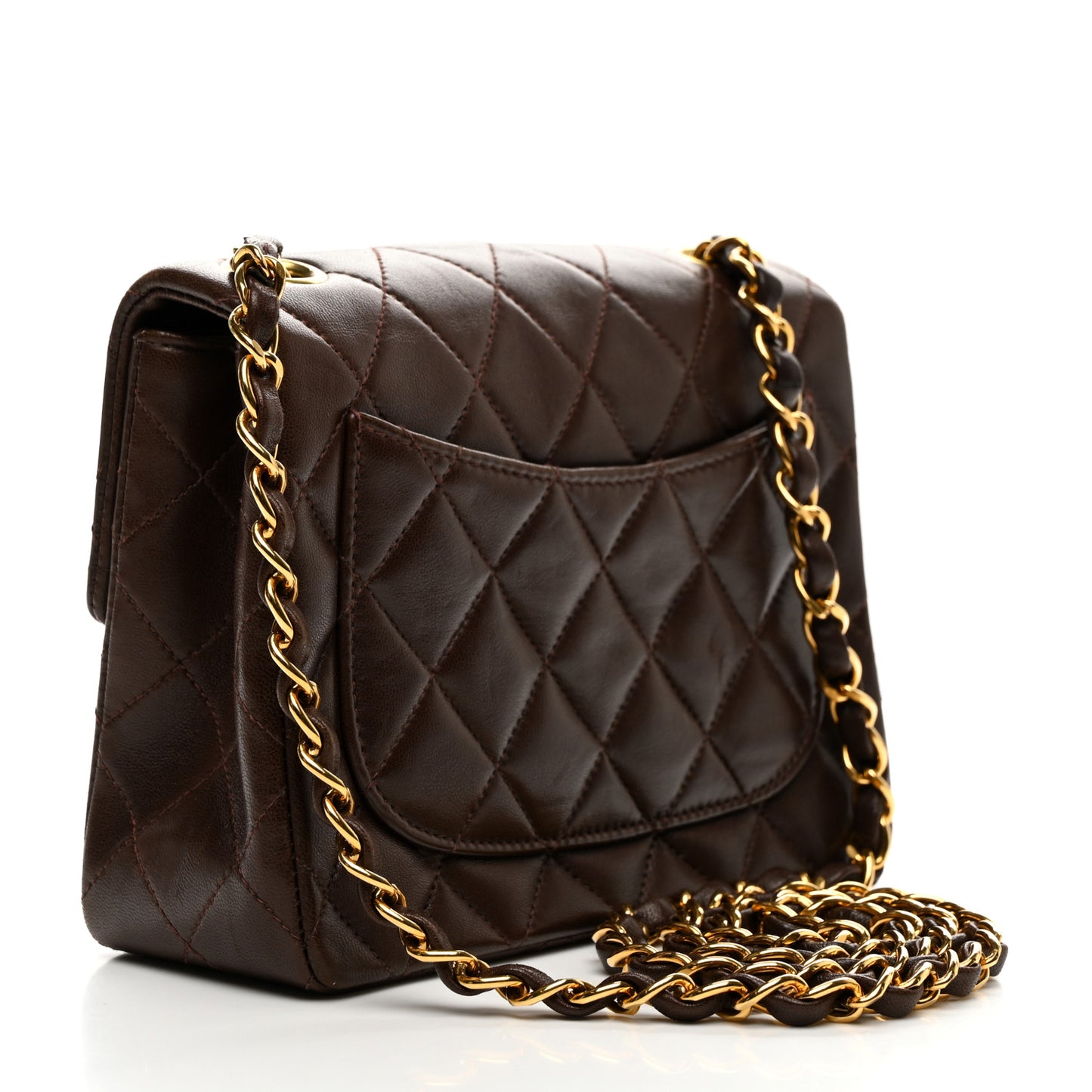 Lambskin Quilted Mini Square Flap Bag Dark Brown