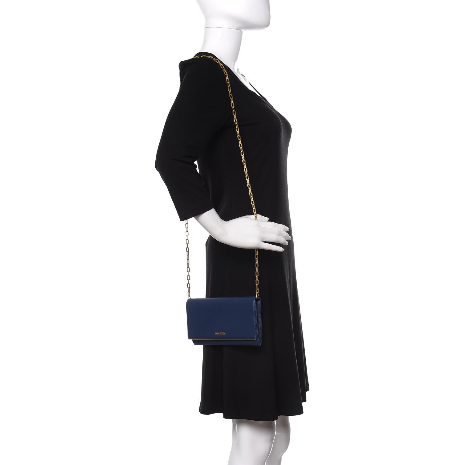 Prada Saffiano Metal Bar Chain Wallet Bleuette 2 of 10