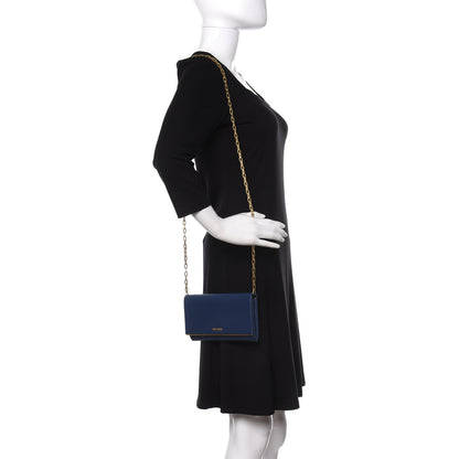 Prada Saffiano Metal Bar Chain Wallet Bleuette 2 of 10