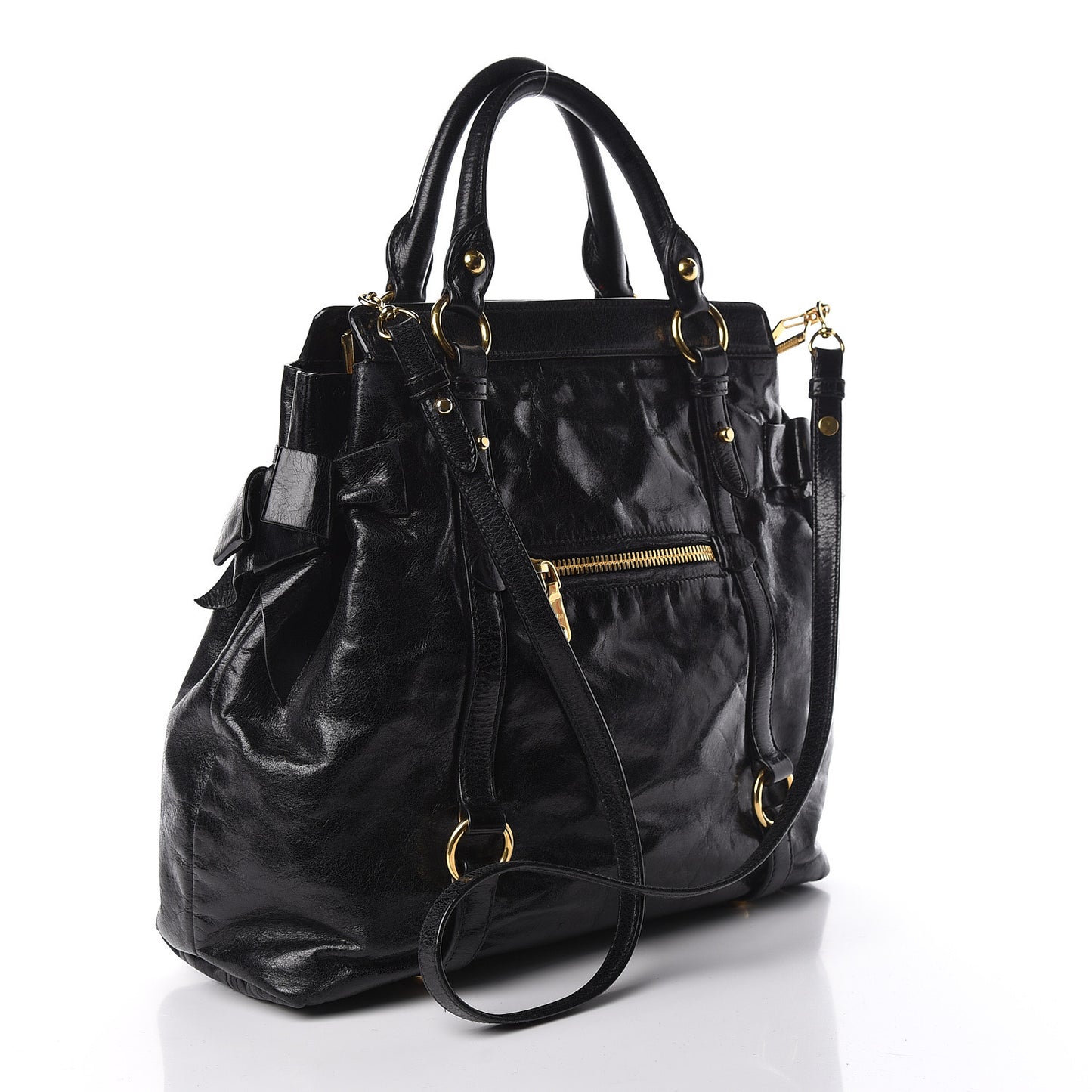 Vitello Lux Bow Tote Black