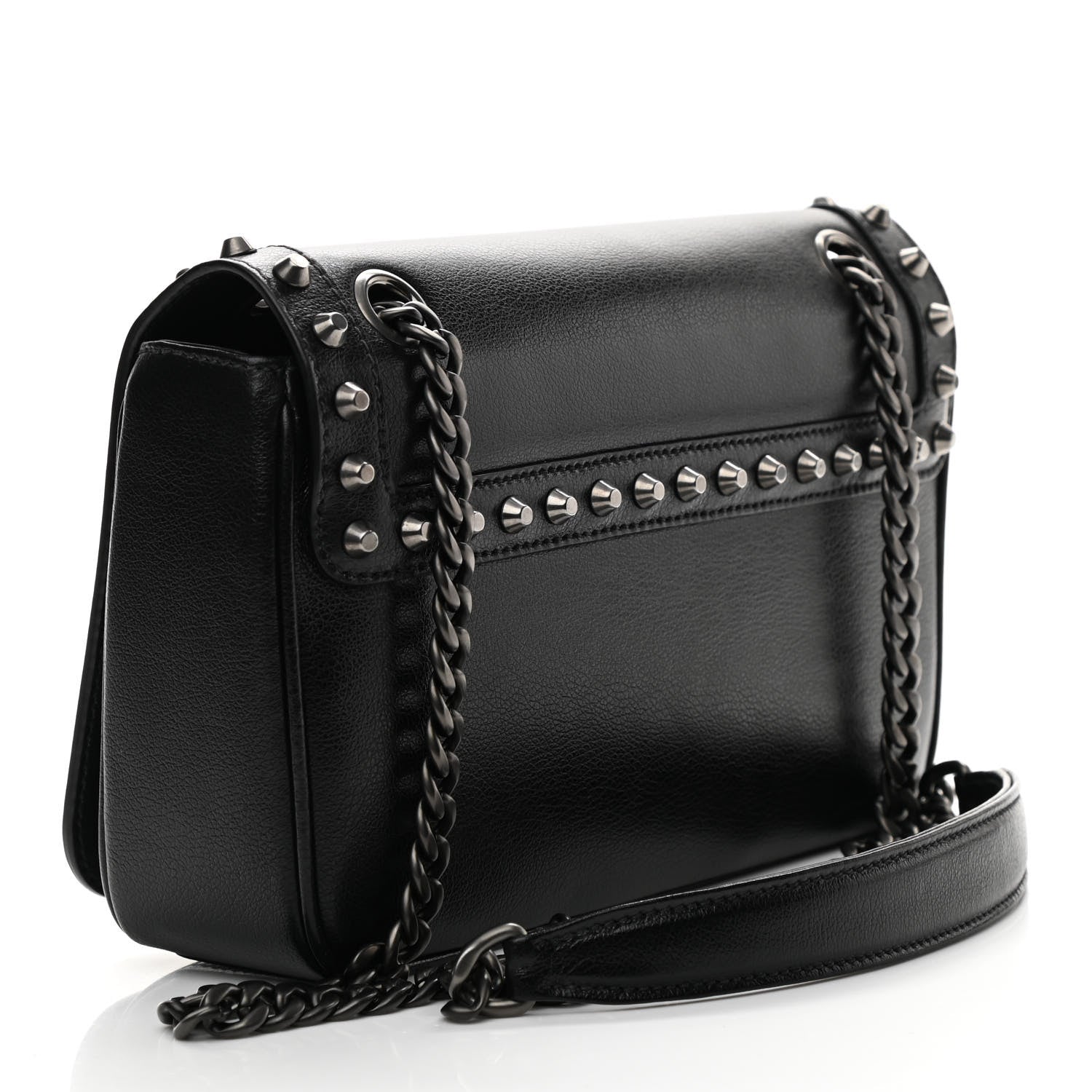 Prada Glace Calfskin Studded Crossbody Black 3 of 9