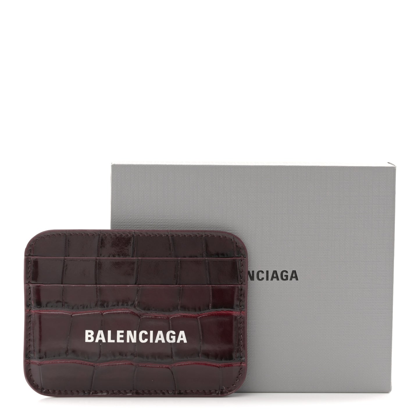 Shiny Calfskin Logo Crocodile Embossed Cash Rounded Card Holder Dark Red
