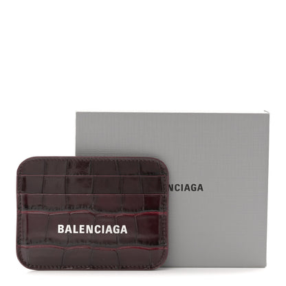 Balenciaga Shiny Calfskin Logo Crocodile Embossed Cash Rounded Card Holder Dark Red 8 of 8