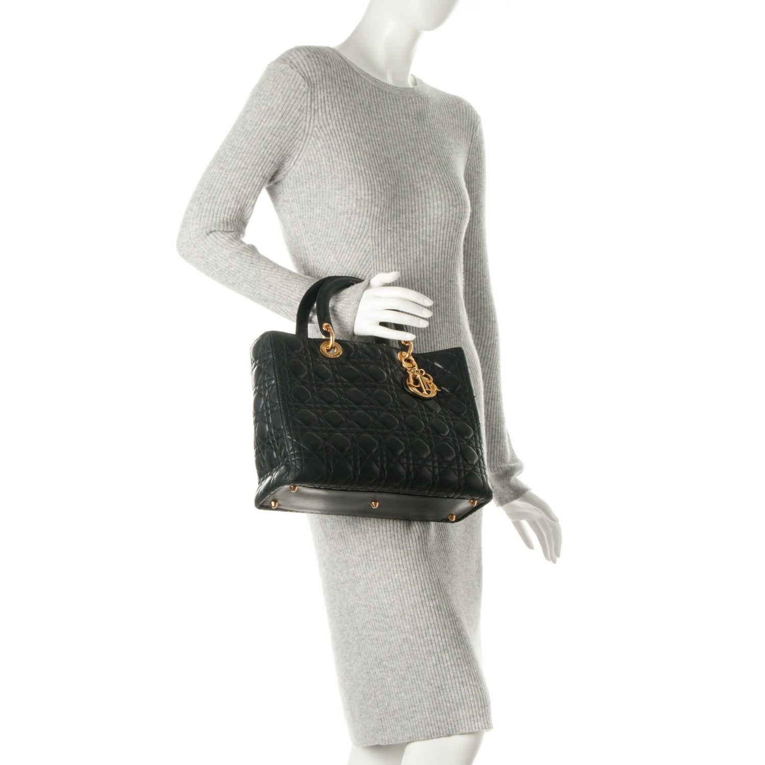 Christian Dior Lambskin Cannage Large Lady Dior Black 2 of 11