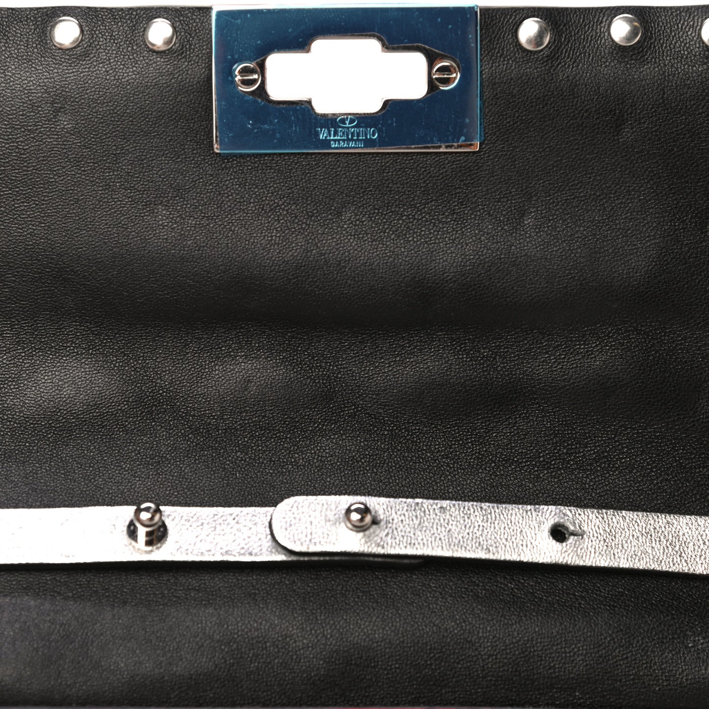 Metallic Nappa Rockstud Spike Wallet on Chain Silver