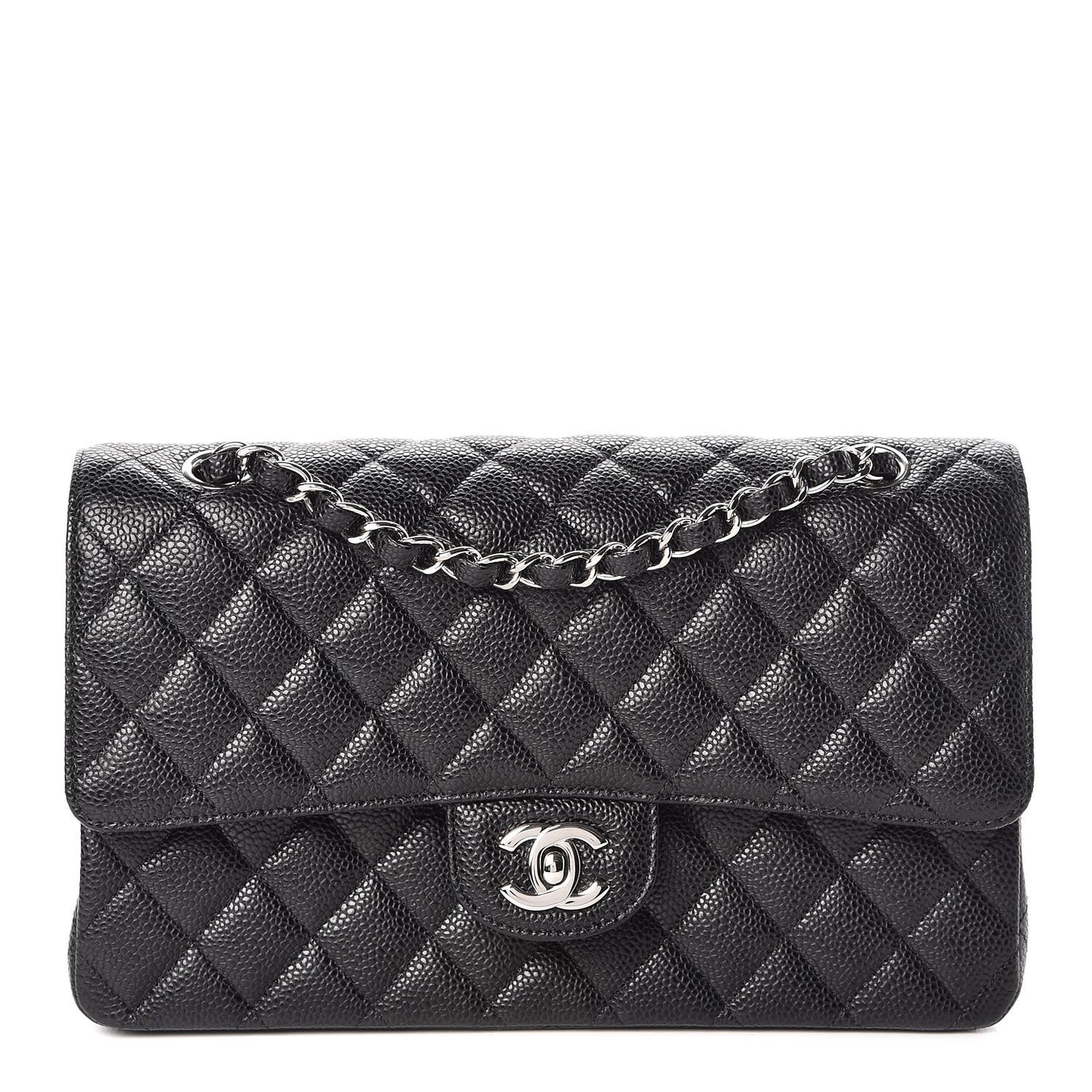 Caviar Quilted Medium Double Flap Black