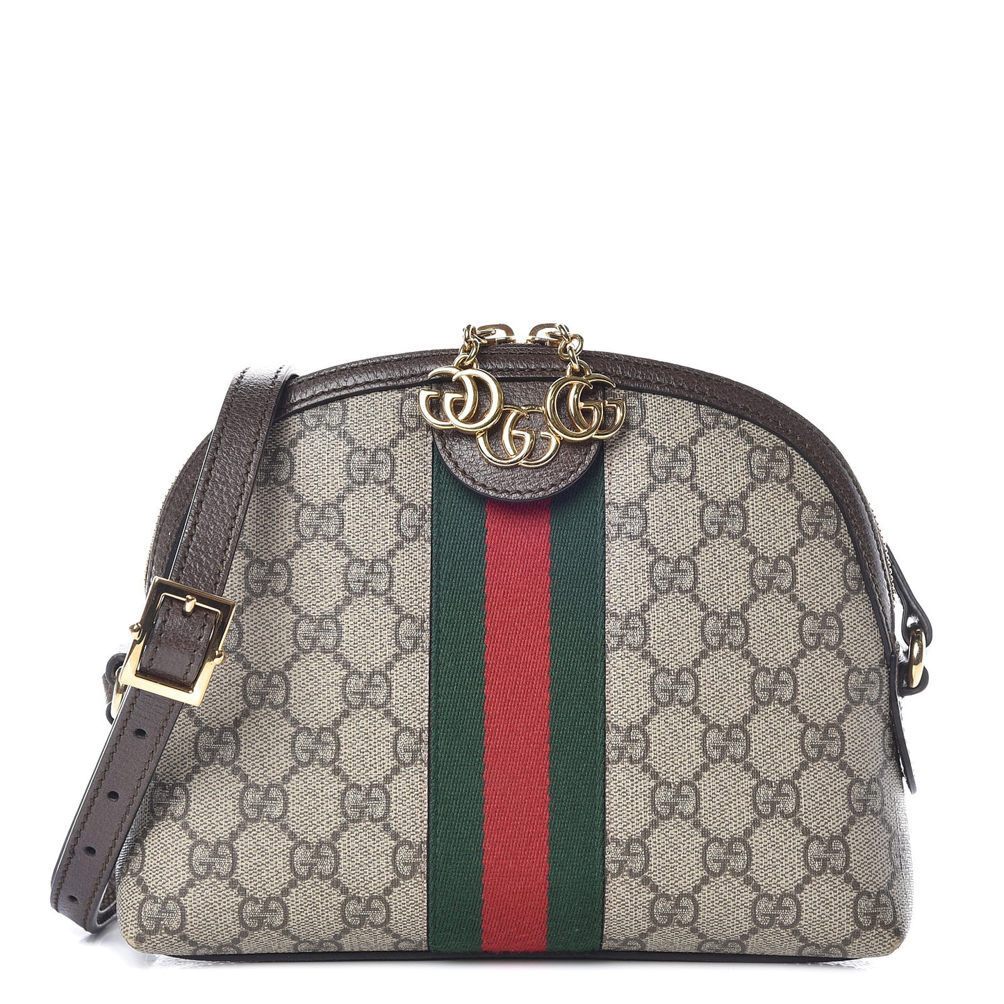 GG Supreme Monogram Textured Dollar Calfskin Web Small Ophidia Dome Shoulder Bag Beige Ebony New Acero