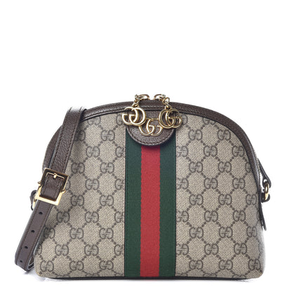 Gucci GG Supreme Monogram Textured Dollar Calfskin Web Small Ophidia Dome Shoulder Bag Beige Ebony New Acero 1 of 11