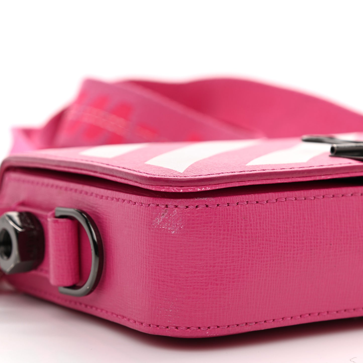 Saffiano Striped Mini Diag Binder Clip Bag Pink White