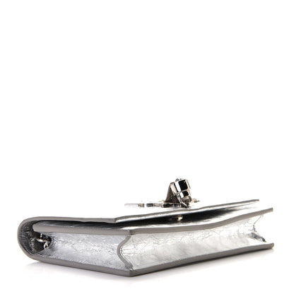 Saint Laurent Metallic Crackled Calfskin Kate Monogram Tassel Chain Wallet Argento 4 of 7