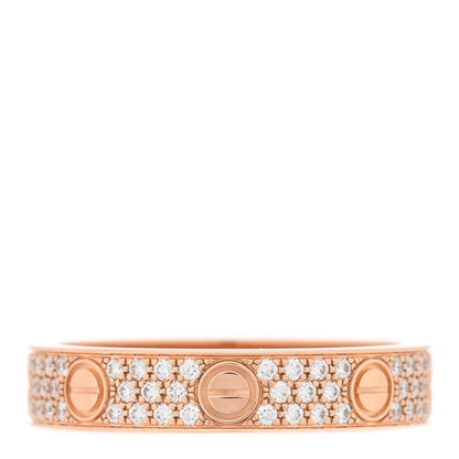 Cartier 18K Pink Gold Diamond 4mm LOVE Wedding Paved Band Ring 52 6 1 of 5