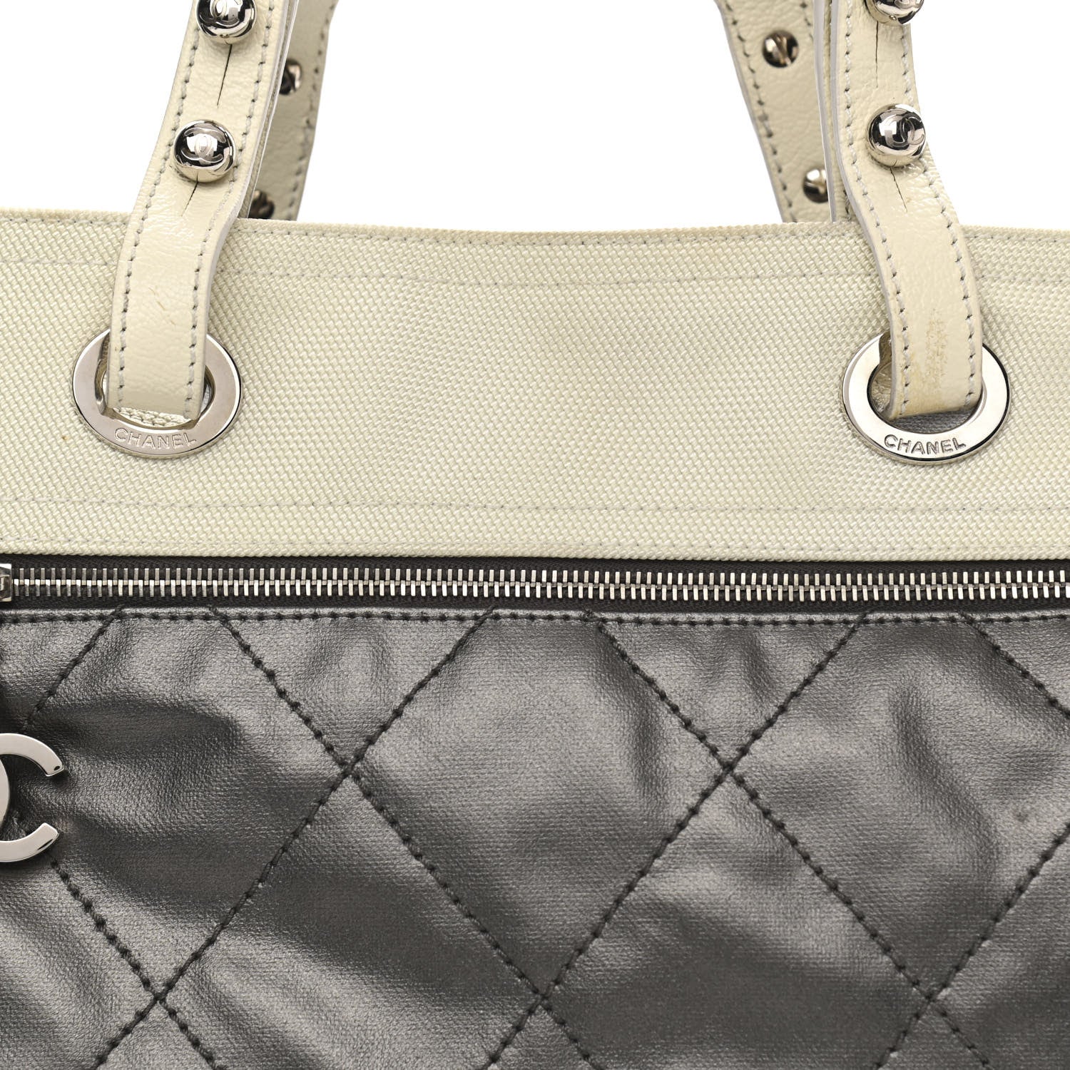 Chanel Coated Canvas Quilted Large Paris Biarritz Tote Silver 9 of 18