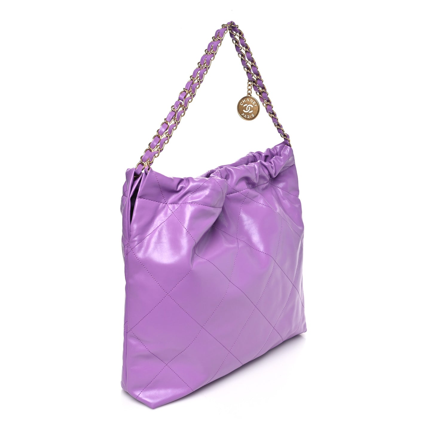 Shiny Calfskin Quilted Chanel 22 Purple