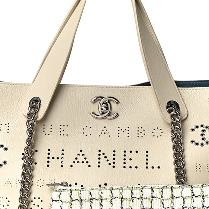 Chanel Calfskin Tweed Small Logo Eyelets Shopping Tote Beige 10 of 13