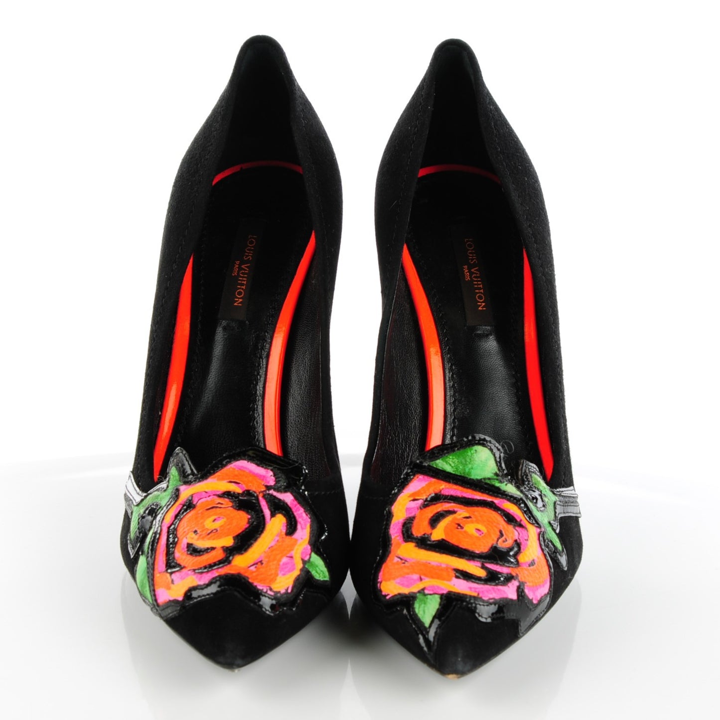 Suede Monogram Roses Pumps 38 Black