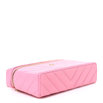 Chanel Shiny Caviar Quilted Sleek Chevron Vanity With Chain Rose 4 of 11