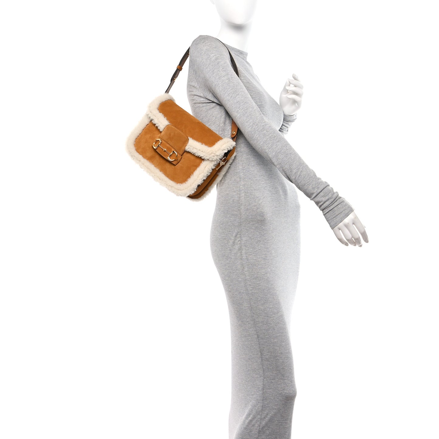 Suede Shearling Horsebit 1955 Shoulder Bag Brown