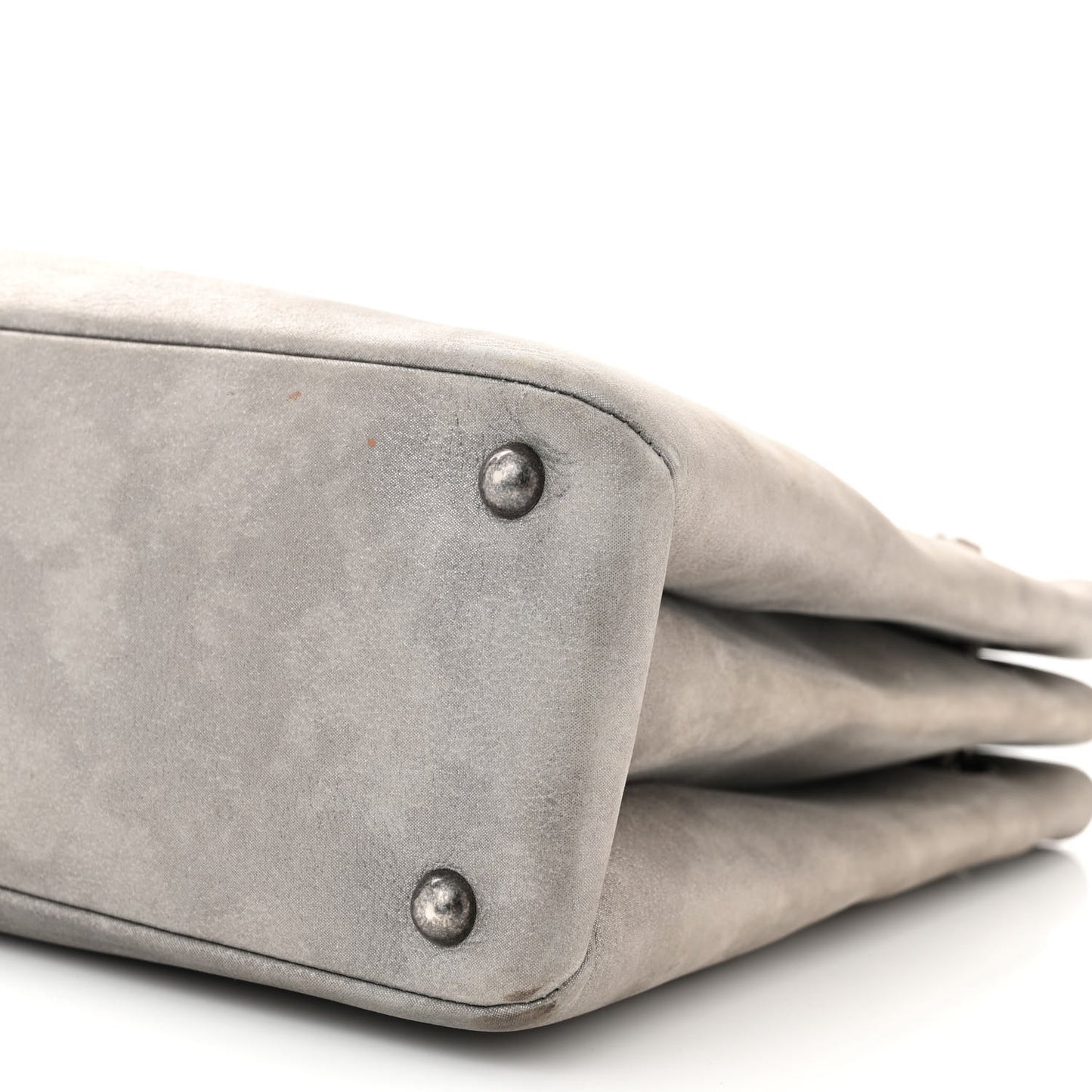 Iridescent Calfskin CC East West Shopping Tote Light Grey