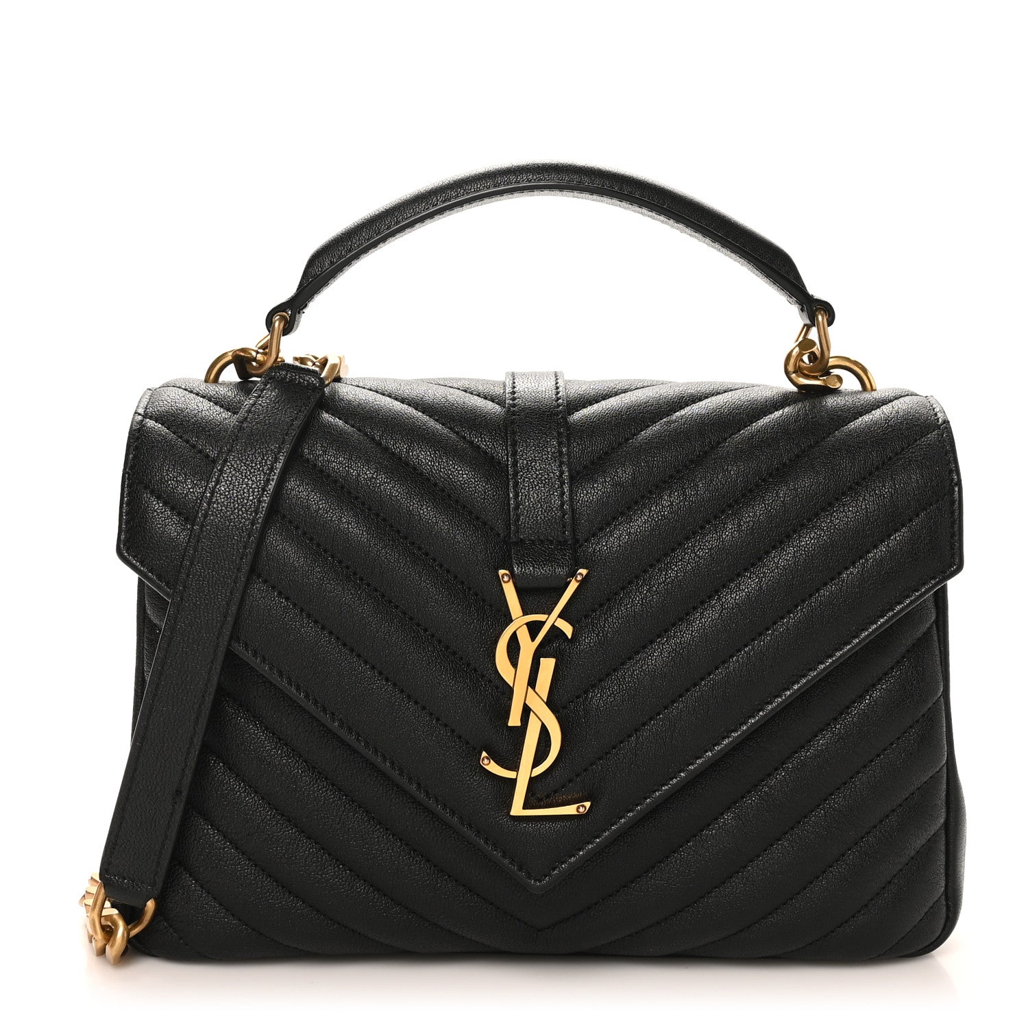 Saint Laurent Sheepskin Matelasse Chevron Monogram Medium College Bag Black 1 of 10