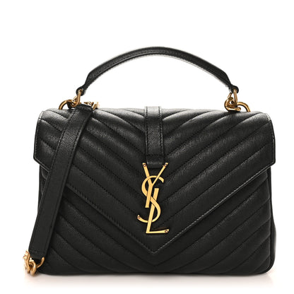 Saint Laurent Sheepskin Matelasse Chevron Monogram Medium College Bag Black 1 of 10