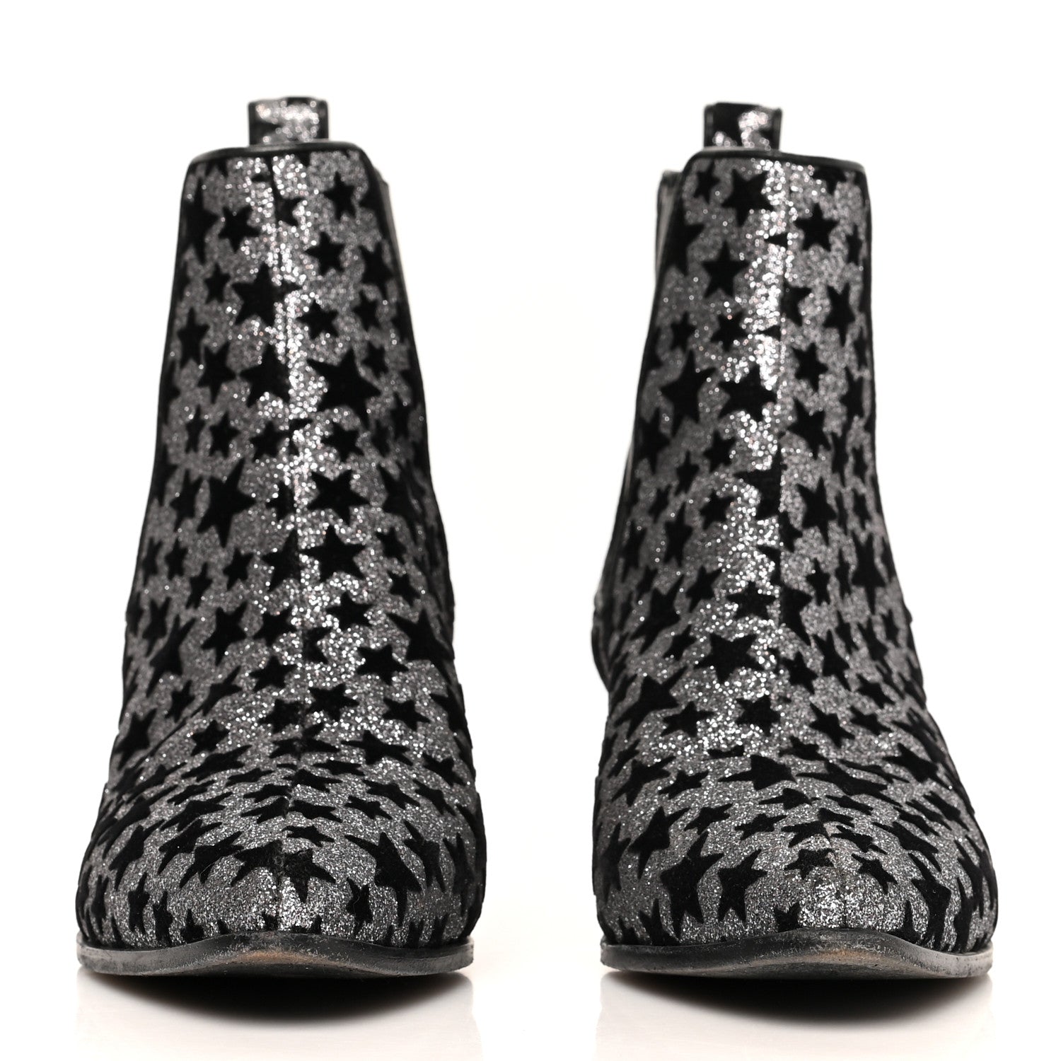 Saint Laurent Glitter Suede Calfskin Rock Chelsea Boots 35 Black 2 of 8