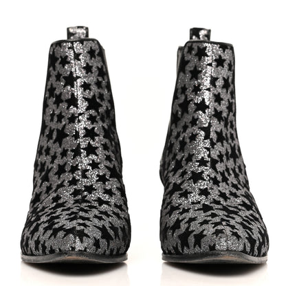 Saint Laurent Glitter Suede Calfskin Rock Chelsea Boots 35 Black 2 of 8