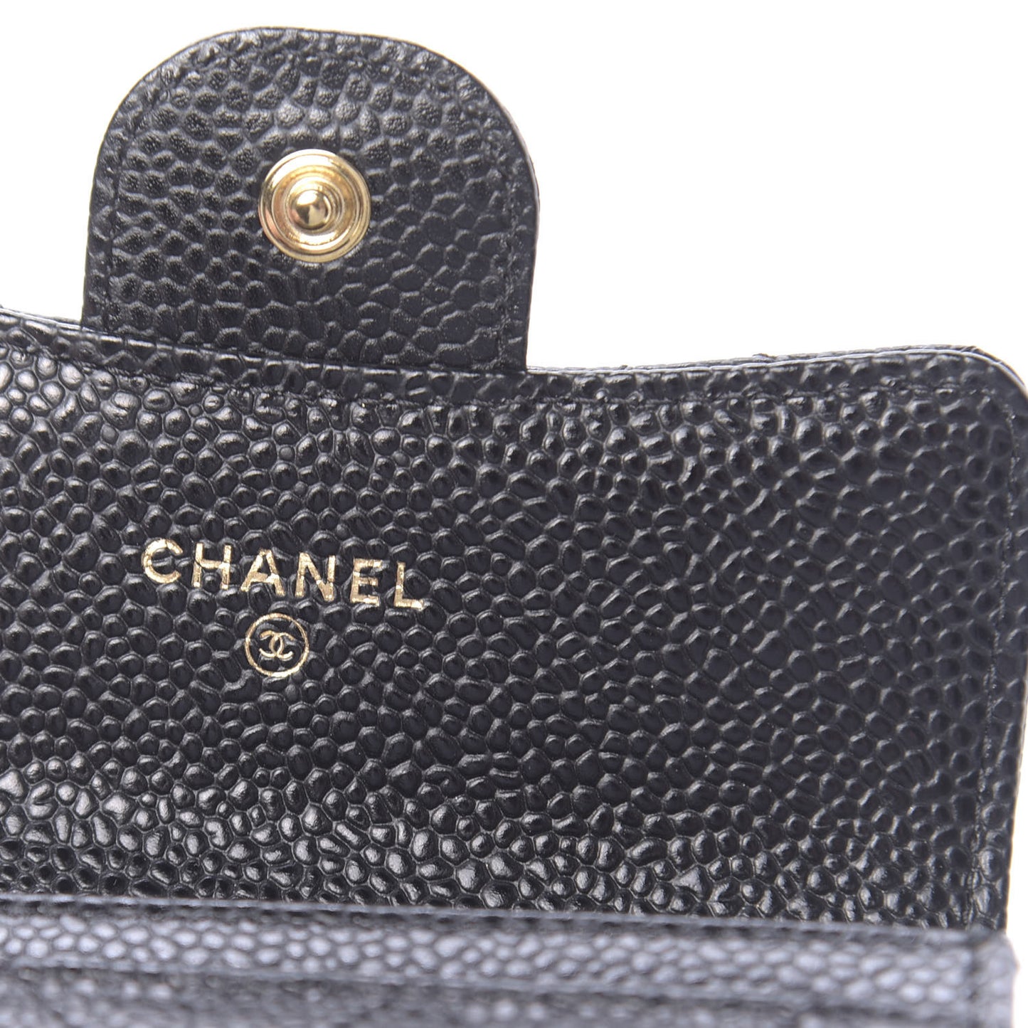 Caviar Quilted Flap Card Holder Wallet Black