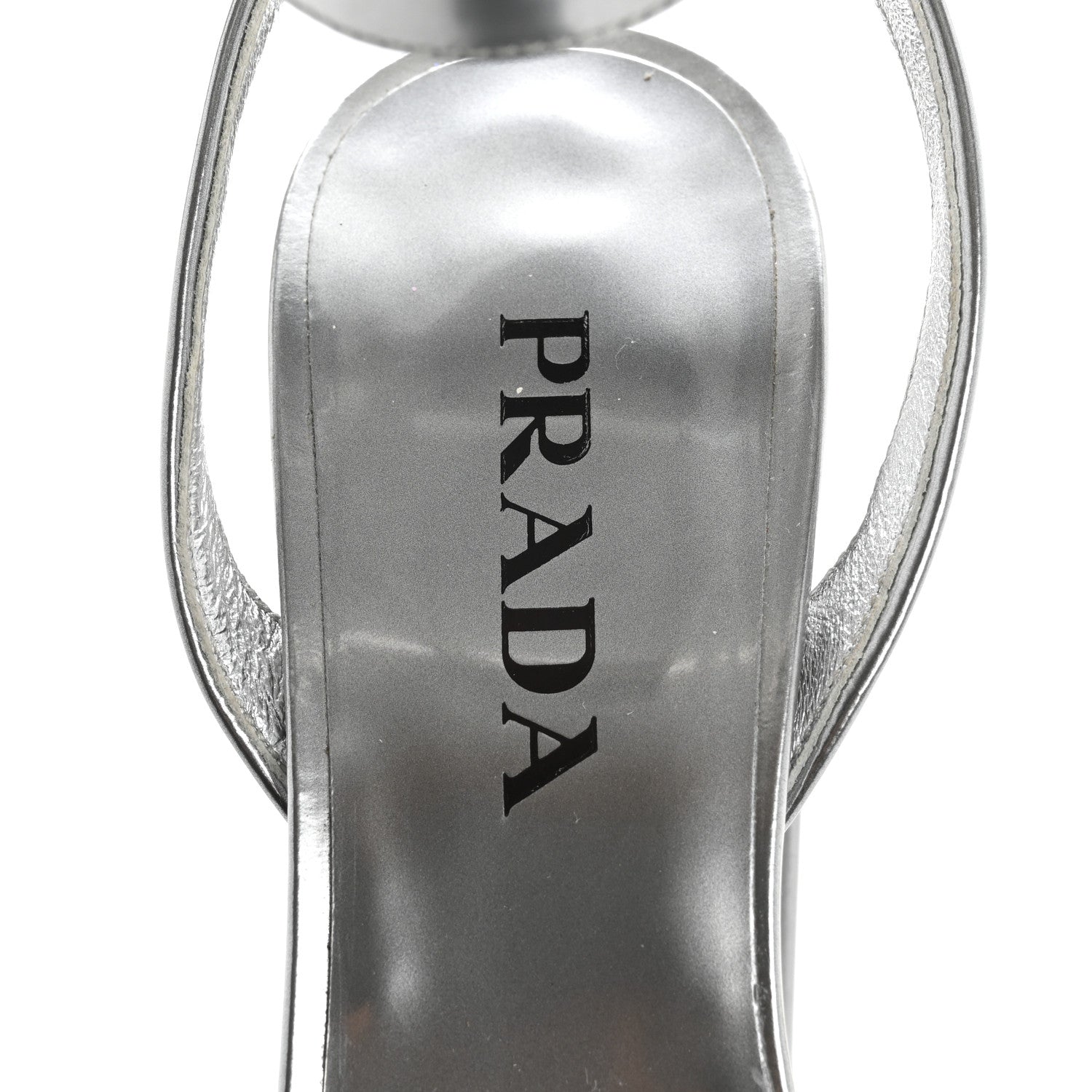 Prada Metallic Calfskin Metal Triangle Logo Ankle Strap 40/115mm Platform Sandals 38 Silver 7 of 11