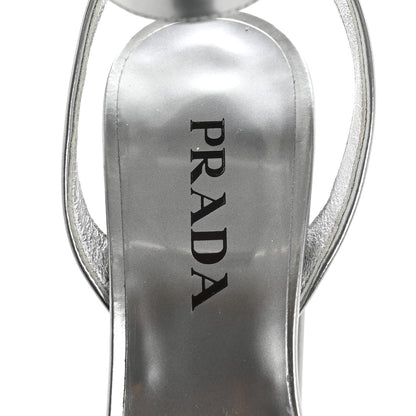 Prada Metallic Calfskin Metal Triangle Logo Ankle Strap 40/115mm Platform Sandals 38 Silver 7 of 11