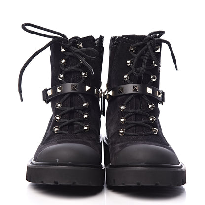 Valentino Garavani Suede Cap Toe Rockstud Combat Boots 37 Black 2 of 11