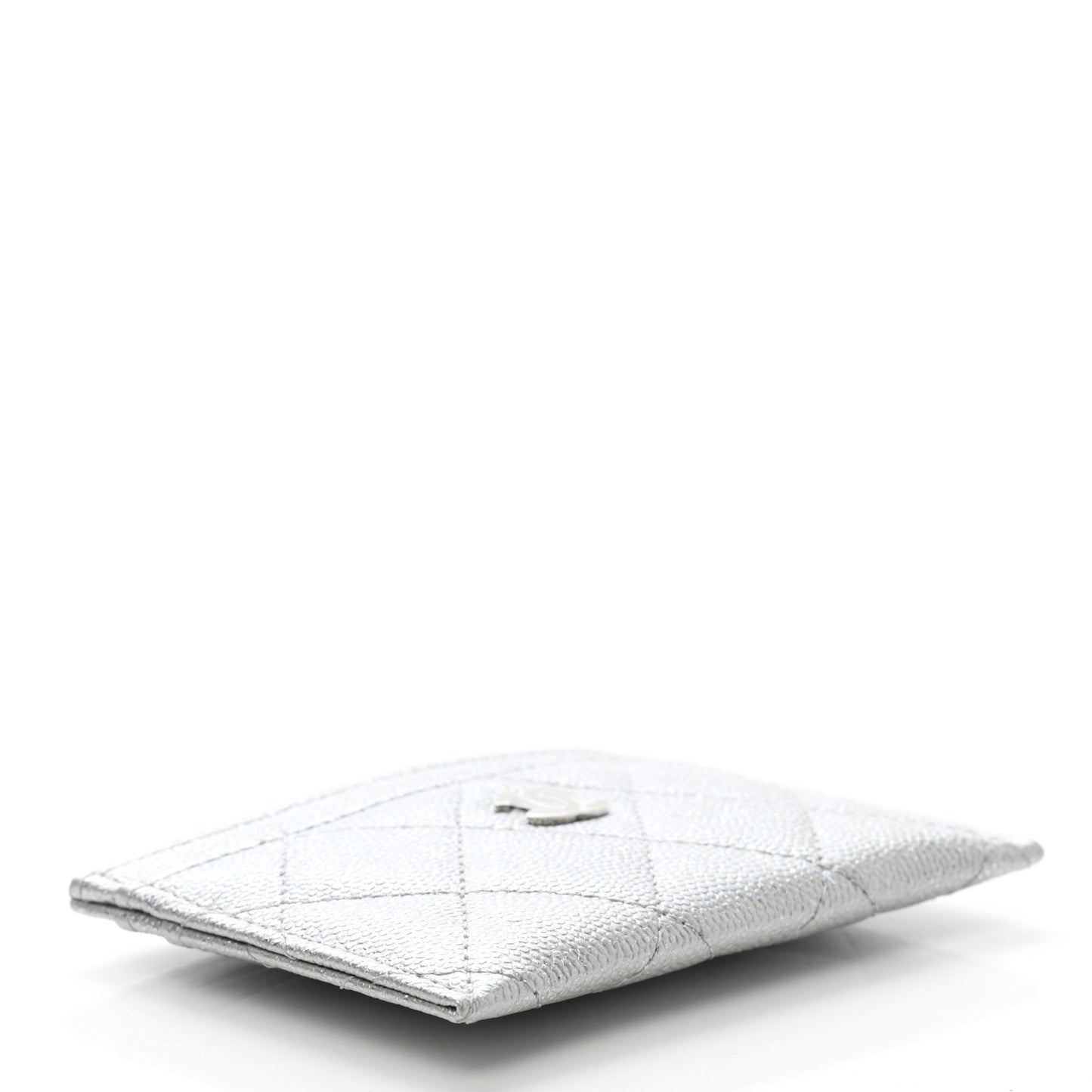 Glittered Metallic Caviar Quilted Card Holder Silver
