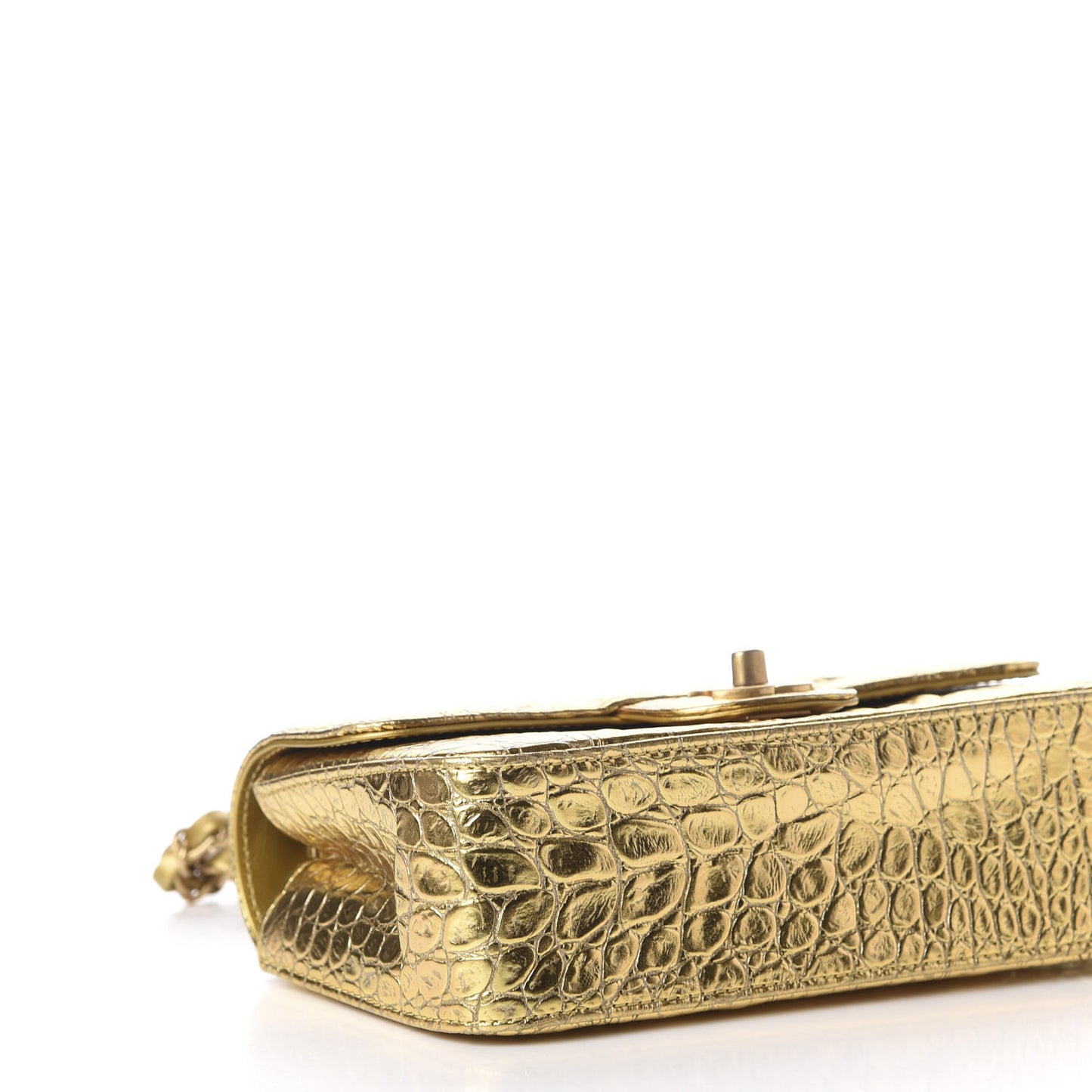 Metallic Calfskin Crocodile Embossed Cocodile Rectangular Mini Flap Gold