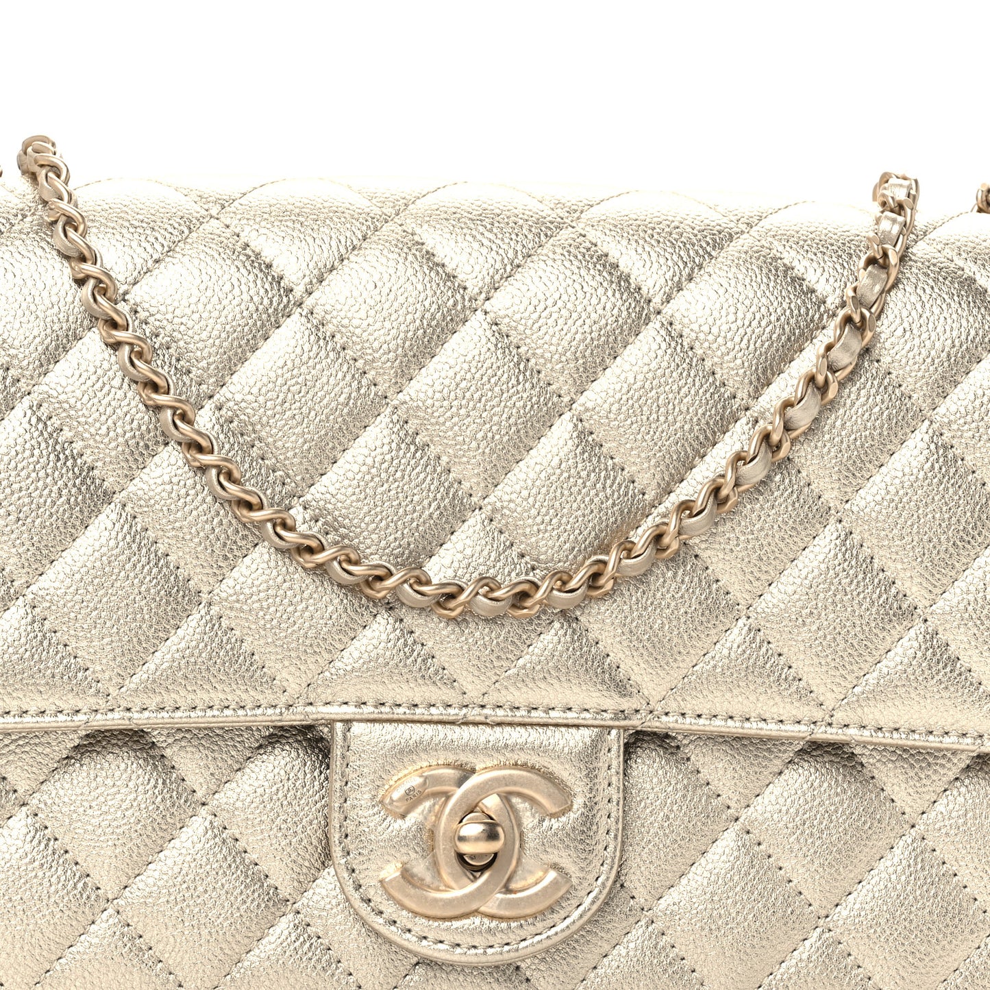 Metallic Caviar Quilted Medium CC Slide Flap Light Gold
