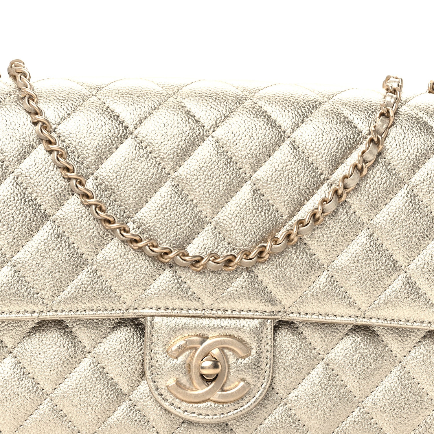 Chanel Metallic Caviar Quilted Medium CC Slide Flap Light Gold 8 of 11