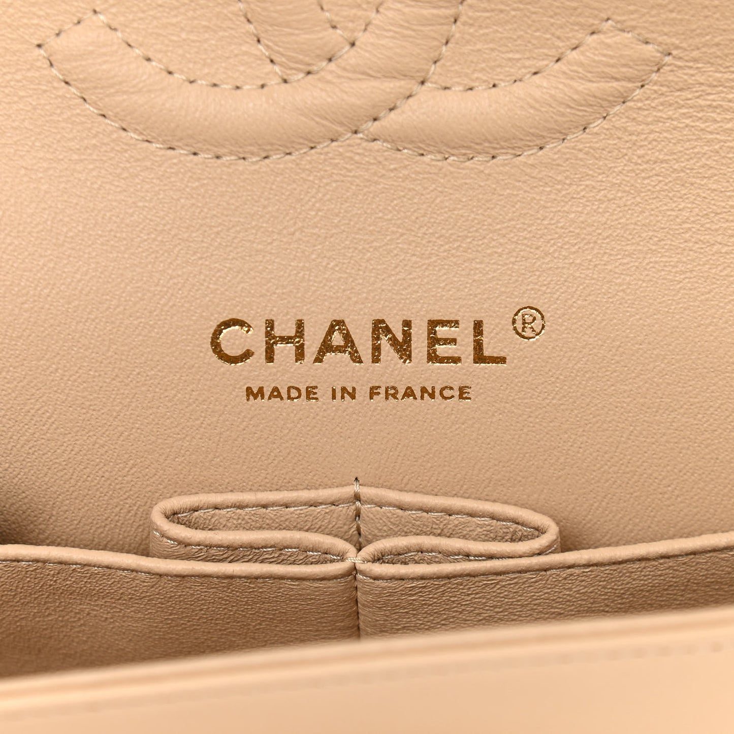 Lambskin Quilted Medium Double Flap Beige