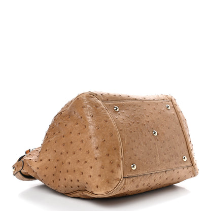 Gucci Ostrich Medium Bamboo Buckle Tote Tan 4 of 9