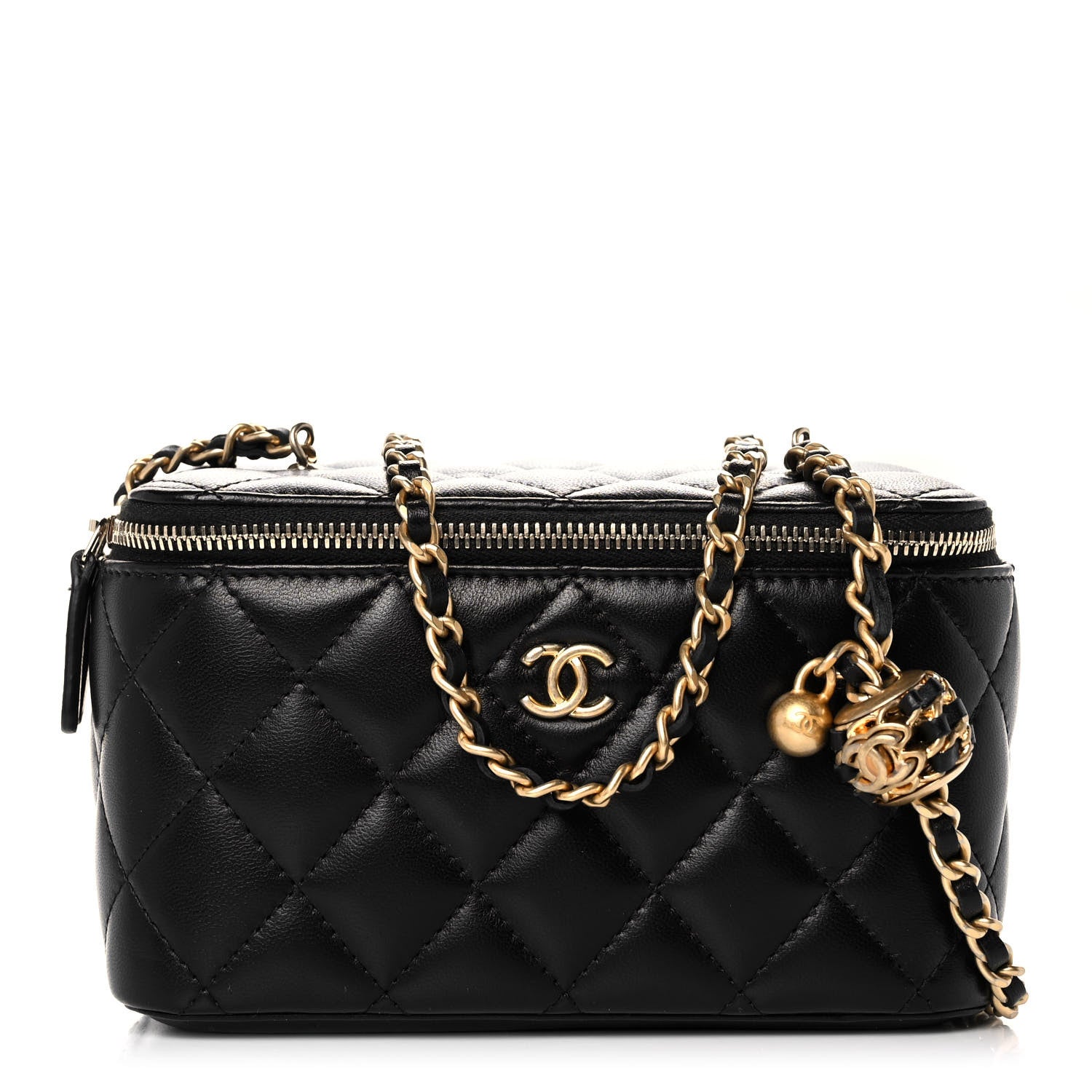 Chanel Lambskin Quilted Small Pearl Crush Vanity Case With Chain Black 1 of 12