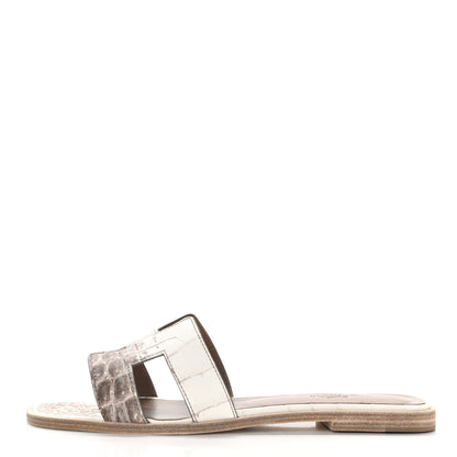 Hermes Matte Niloticus Crocodile Himalaya Oran Sandals 38.5 Blanc 1 of 9