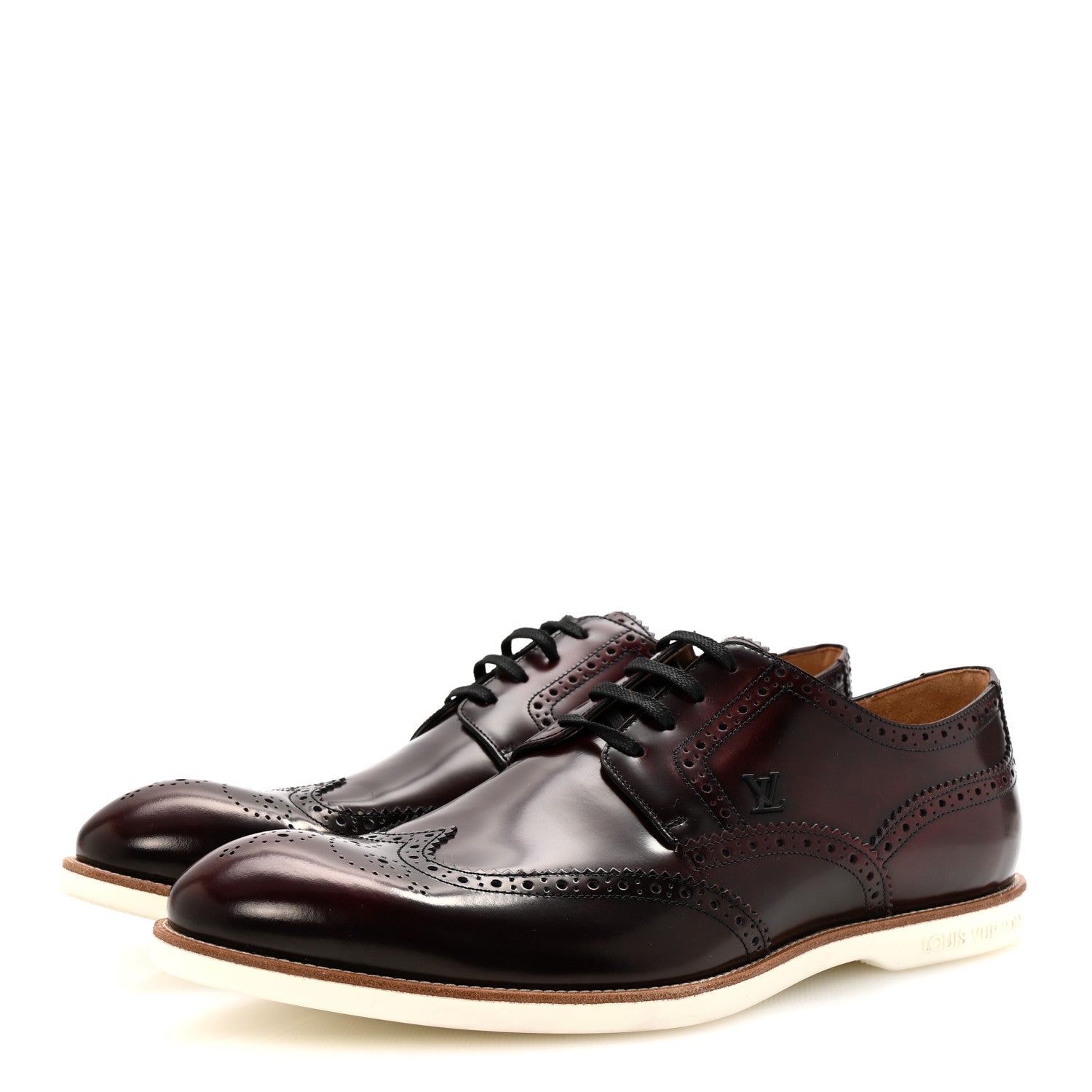 Louis Vuitton Glazed Calfskin Mens Brogue Derby Lace Up Shoes 10 Burgundy 4 of 10