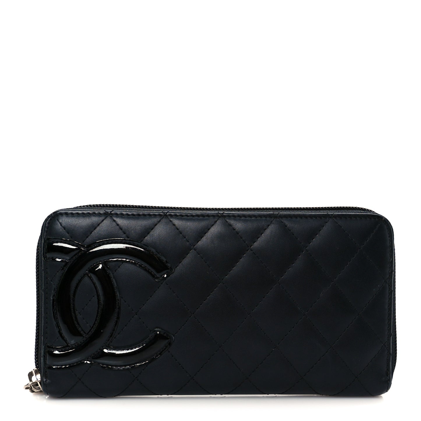 Calfskin Quilted Cambon Large Gusset Zip Around Wallet Black