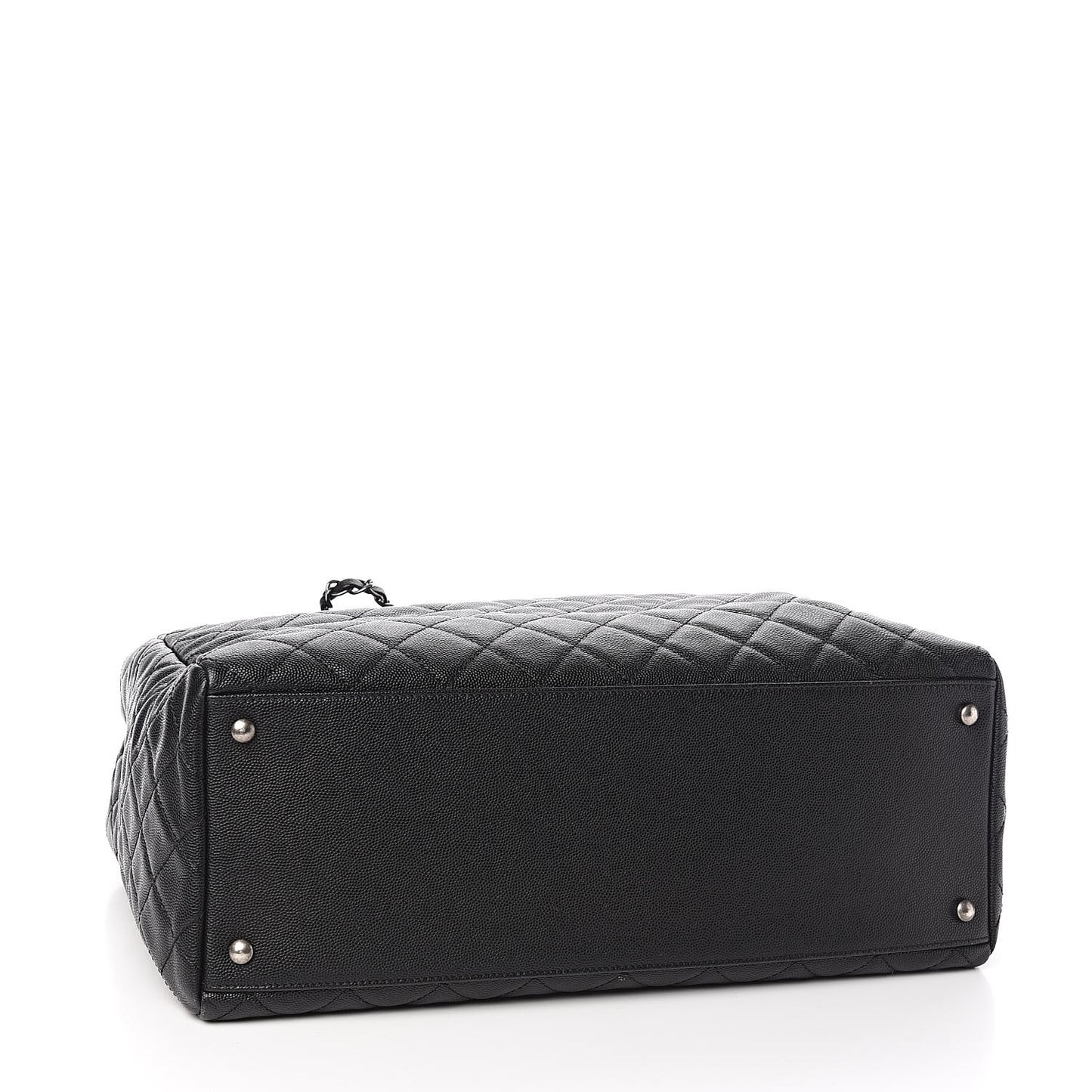 Caviar Lizard Quilted Large Coco Handle Shopping Tote Black