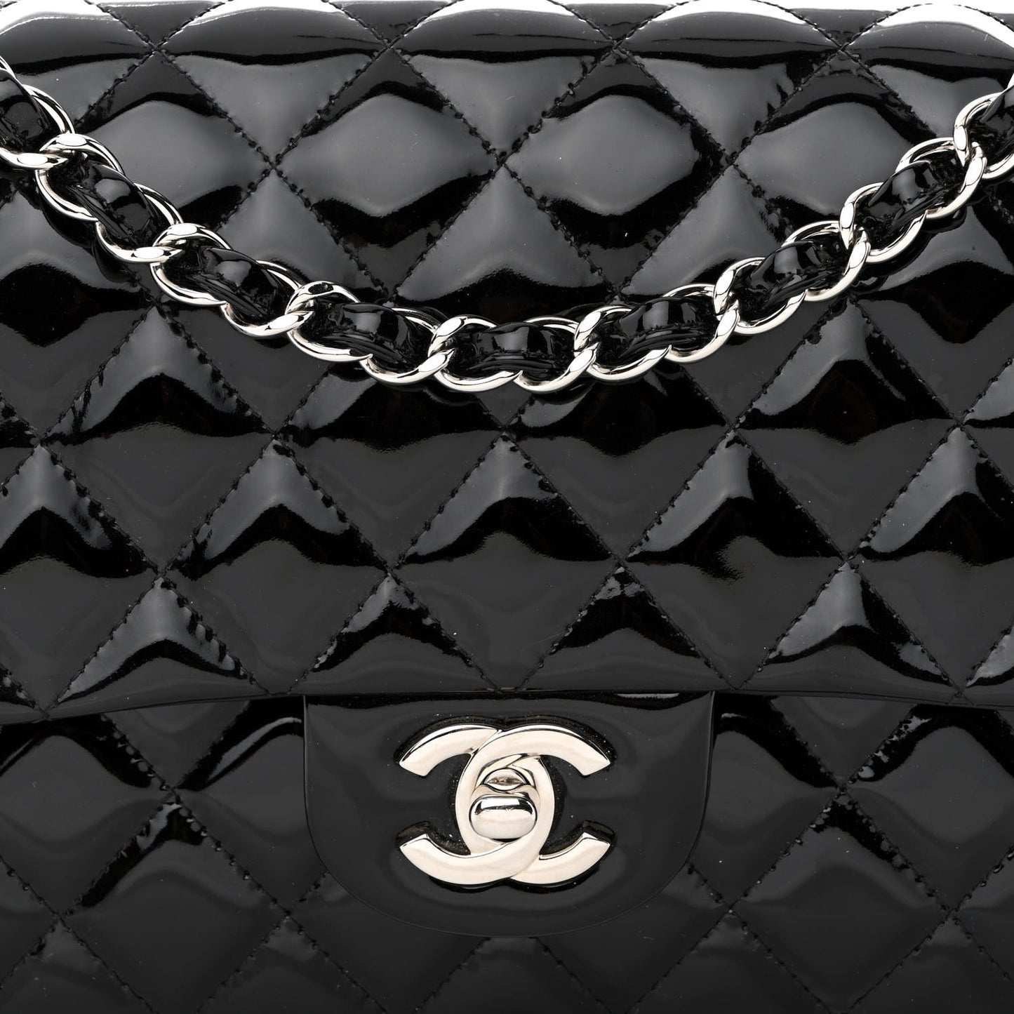 Patent Quilted Medium Double Flap Black