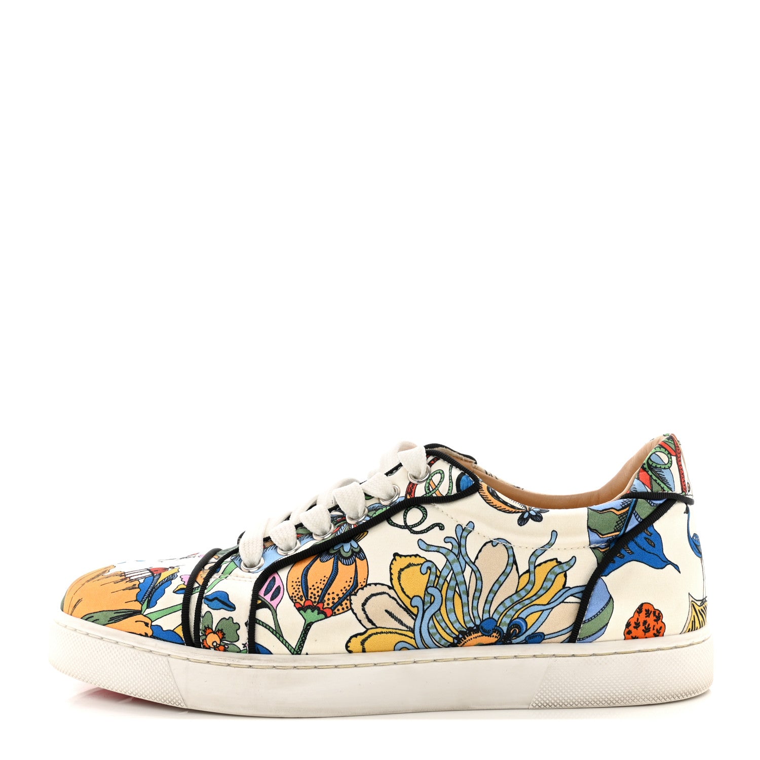 Christian Louboutin Crepe Satin Calfskin Womens Vieira Orlato Flat Sneakers 38 Bianco Multi 1 of 11