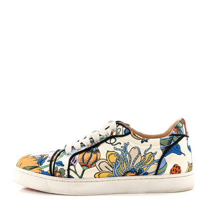 Christian Louboutin Crepe Satin Calfskin Womens Vieira Orlato Flat Sneakers 38 Bianco Multi 1 of 11