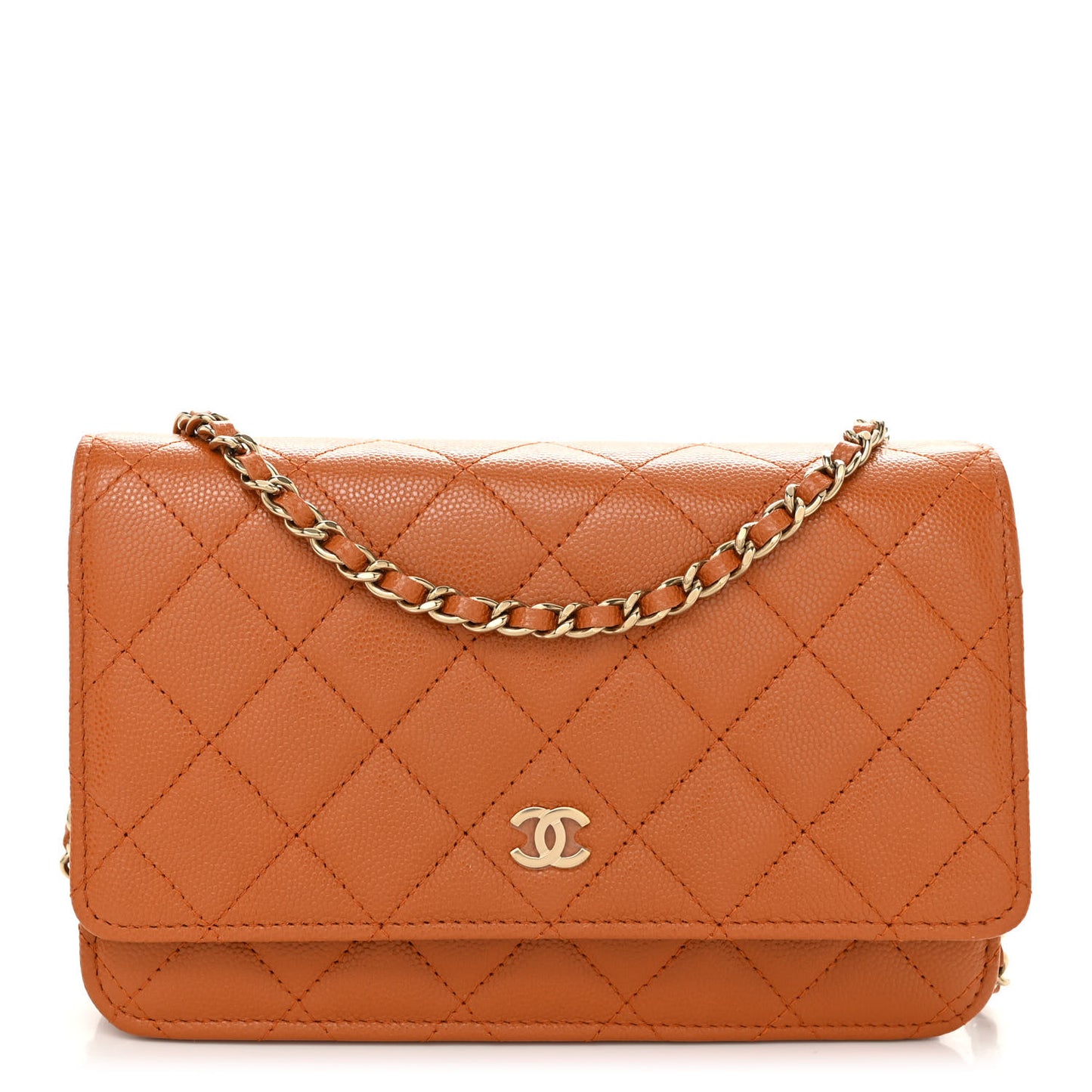 Caviar Quilted Wallet on Chain WOC Light Brown