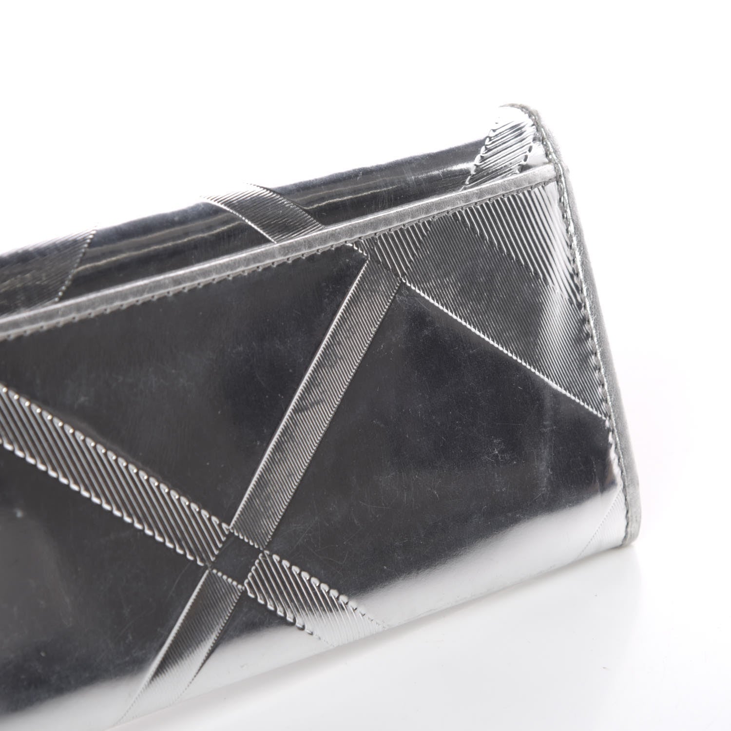 Burberry Metallic Calfskin Check Embossed Continental Wallet Silver 12 of 13