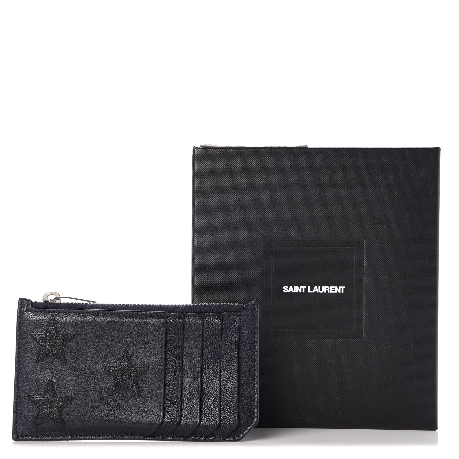 Saint Laurent Calfskin 5 Fragments Stars Zip Pouch Card Holder Blue 8 of 8
